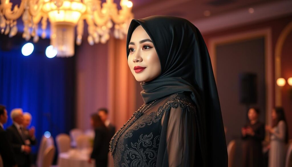 Kebaya Berkerudung, Gaun Hitam Elegan